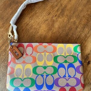 Coach Brown Wristlet with Gold Accents